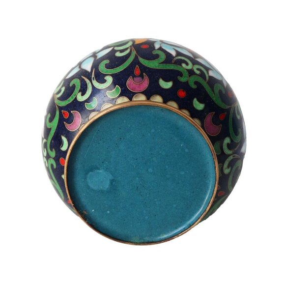 Vintage Cloisonne Lotus Vase with Wood Stand Hand Painted Floral Enamel - Picture 5 of 7